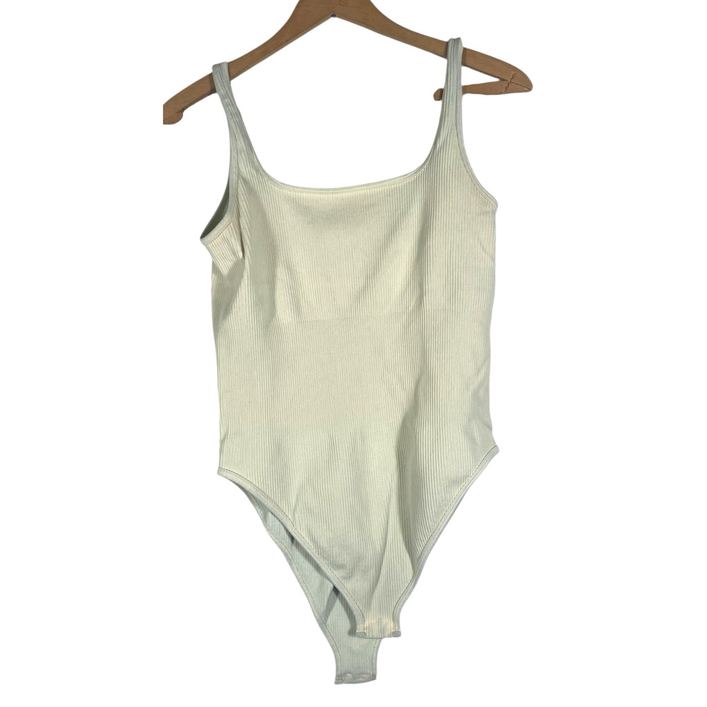 OQQ Bodysuit Size XL Ribbed Knit Off White Cream Beige Womens Slimming
